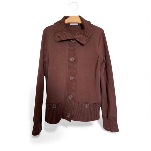 Jones New York Signature  Brown Button Jacket – Women’s Size Large Cozy Knit - Picture 2 of 4